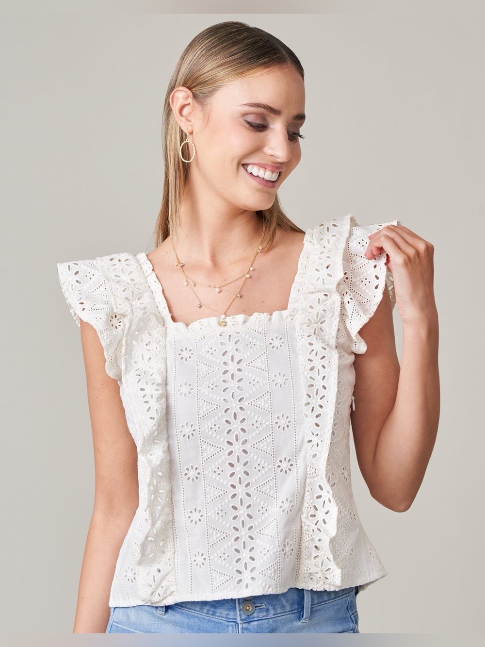 Spartina 449 ‘Taralynn Eyelet Top Pearl
White’